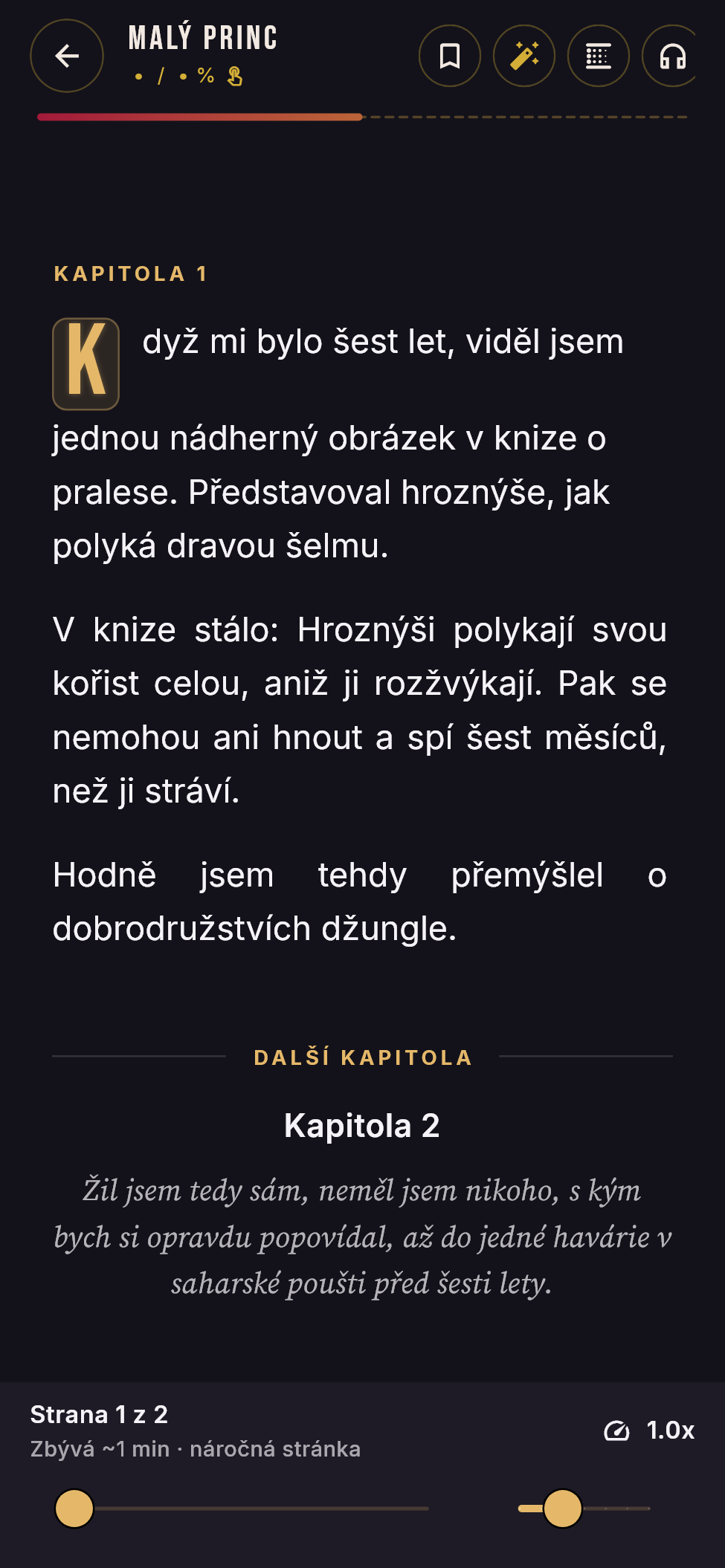 Čtečka s upoutávkou na další kapitolu